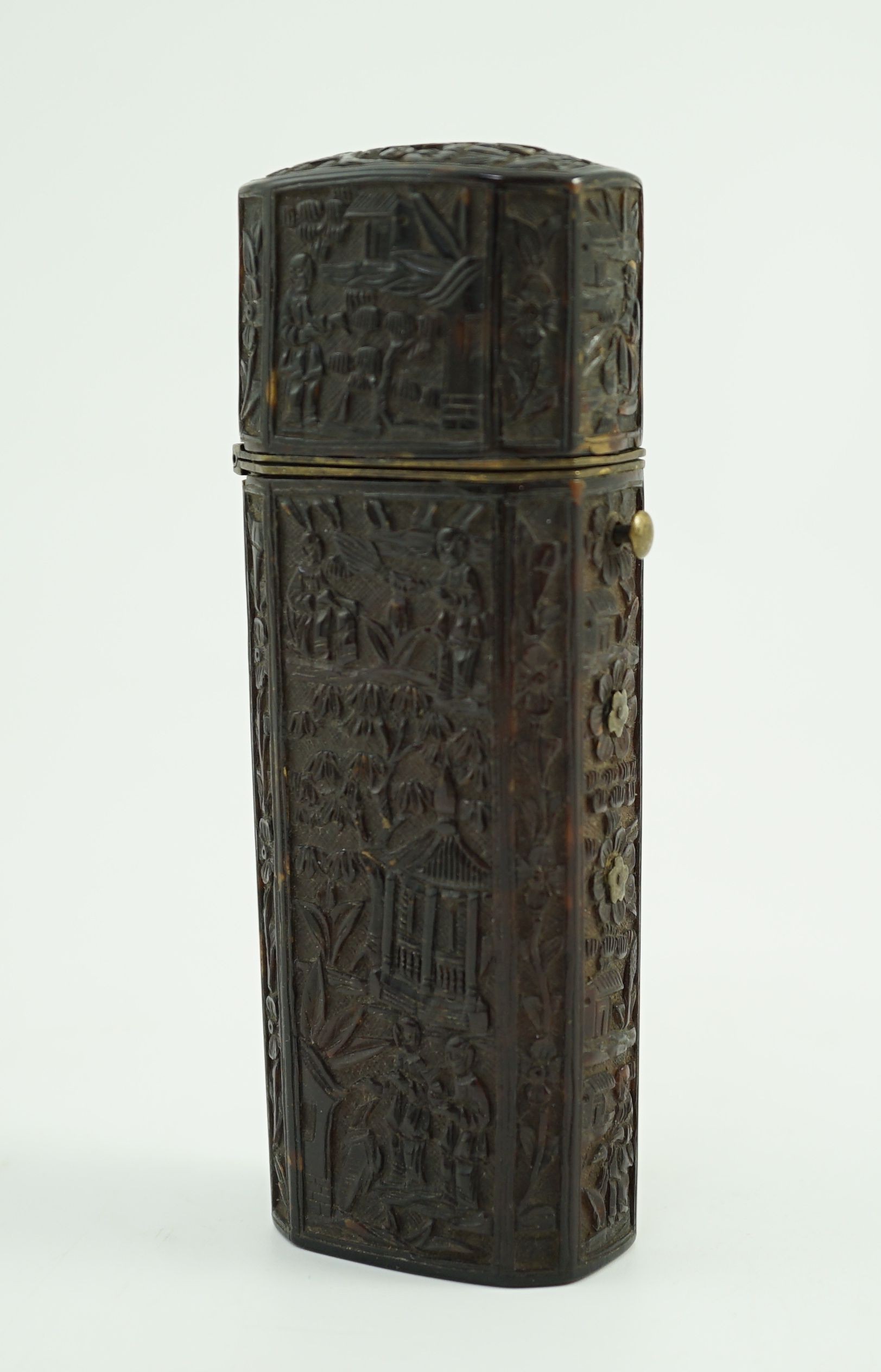 A 19th century Chinese export tortoiseshell etui case, no contents, 13cms long.